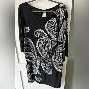 WHBM women’s black and white paisley print drop waist evening dress size…
